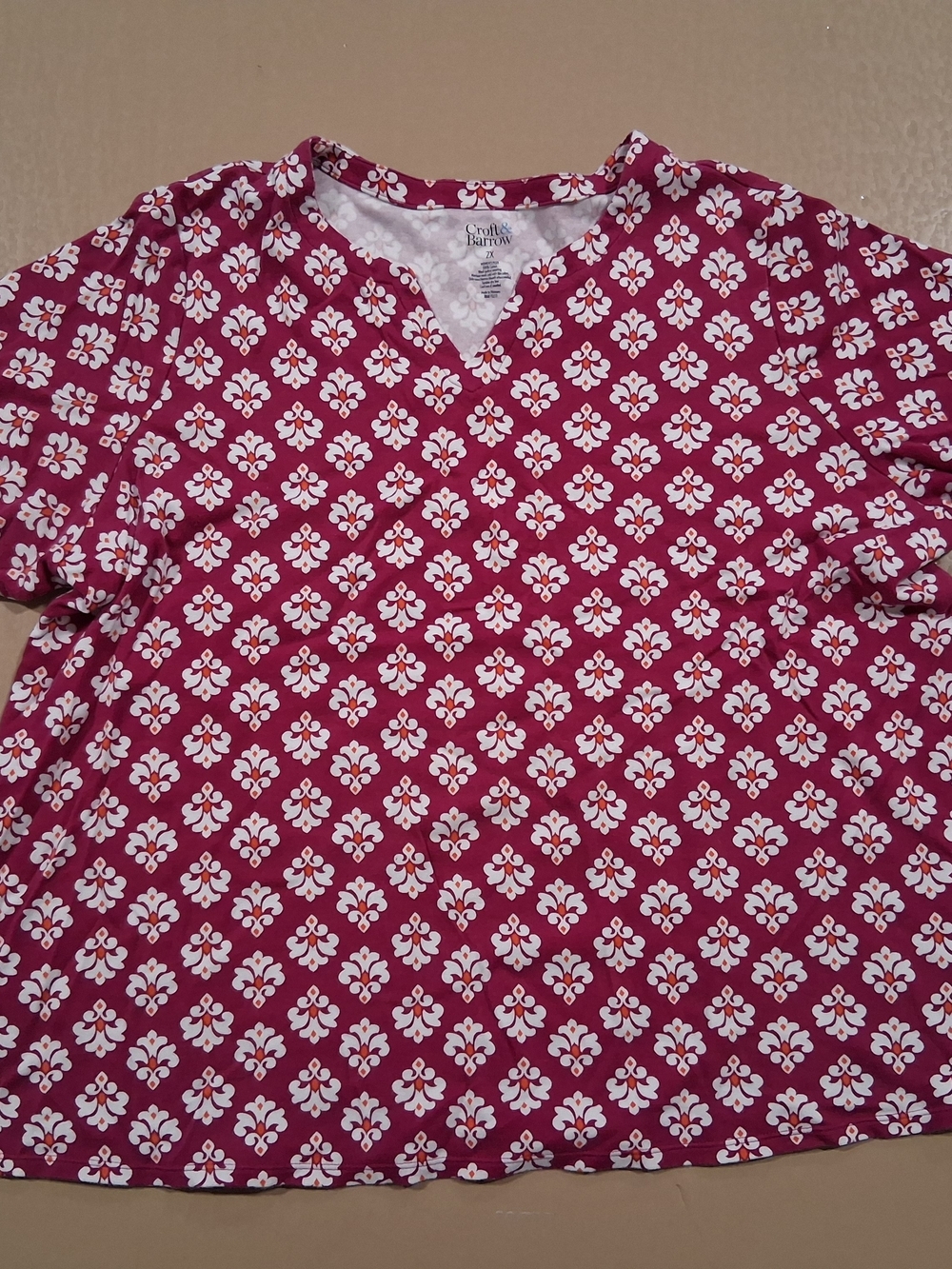 croft & barrow Pink and White Floral V-Neck Top
